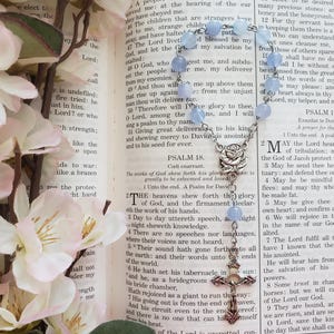 Blue Pocket Rosary, Rose Pocket Rosary, Light Blue One Decade Rosary, Single Decade Rosary, Flower Rosary, Catholic Gift, Travelers Rosary