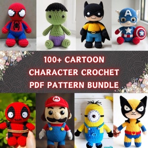 100 amigurumi-stripfiguur pdf-patronenbundel | Beginnersvriendelijke haaktutorials | Gids voor leuke en gemakkelijke amigurumipatronen