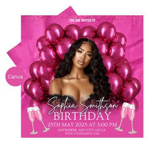 Pink Birthday Flyer Canva | Editable Canva Template | Diy Birthday Invitation | Gemini Birthday Flyer | Birthday Flyer Cancer