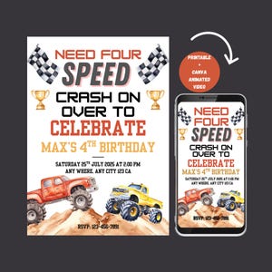 Monster Truck Birthday Invitation Video | Animated Kids Party Invite | Custom Digital Template For Boys | Digital Template For Fun Party