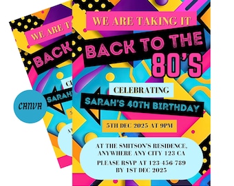 40th Birthday Invitation 80s Theme | 80s Birthday Invite Canva | 80s Party Flyer | Throwback Party | 40th Birthday Invite