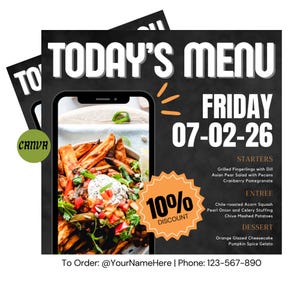Gastro Menükarte | Wochenmenü-Flyer | Mittags-Menü-Flyer | Abendkarte Flyer | Brunch-Menü-Flyer | Canva Vorlage
