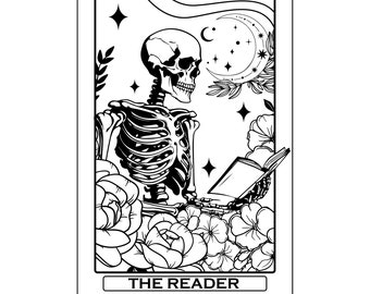 The Reader Tarot Card Svg | Book Lover Svg | Spiritual Png | Skull Png | Sublimation Png | Romance Reader Svg | Funny Tarot Cards Svg