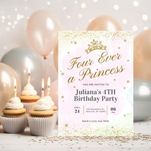 Four Ever Princess Birthday Invitation | Four Ever A Princess Invitation | Princess Birthday Invitation | Little Princess | Canva Template