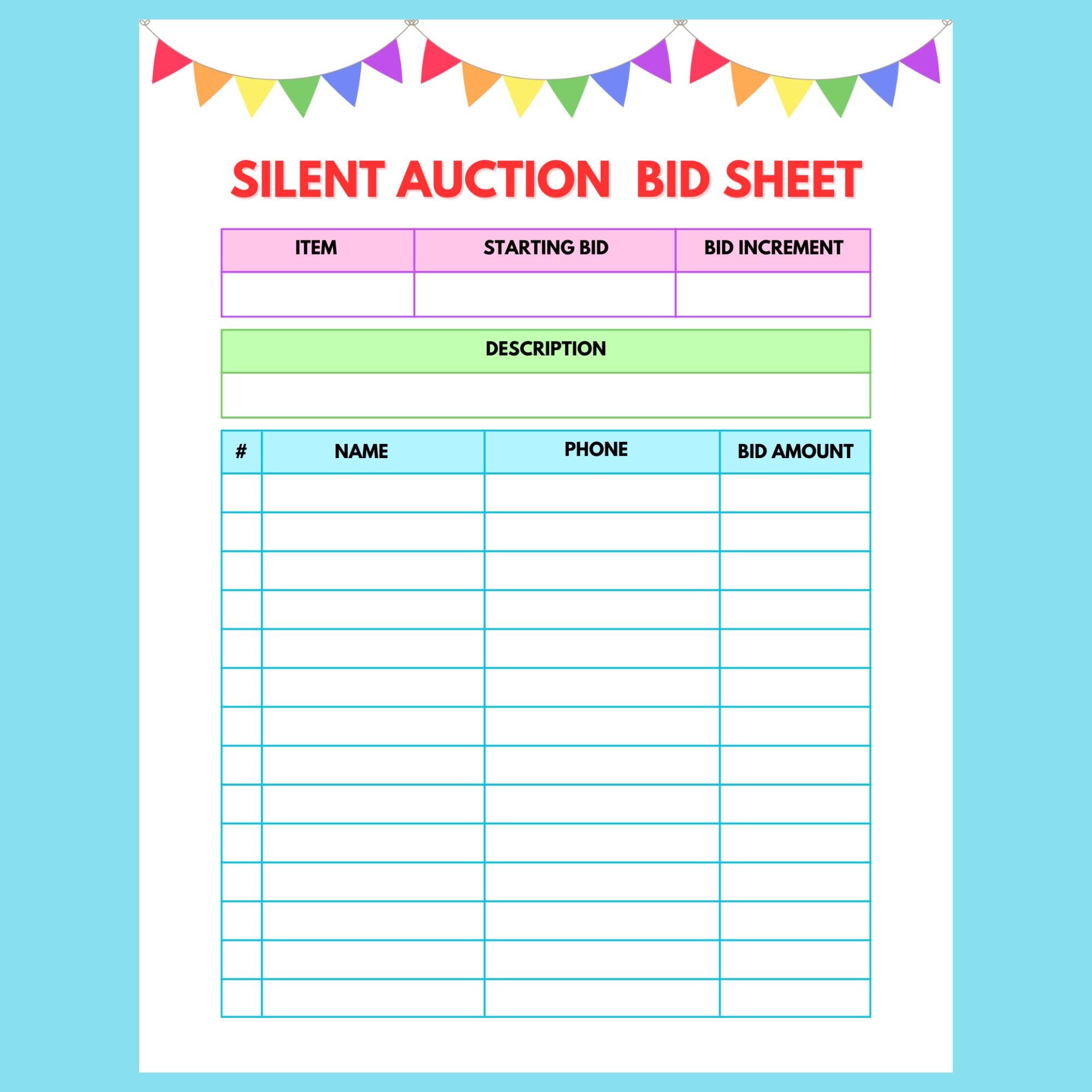 Silent Auction Flyer | Silent Auction Bid Sheet | Printable Silent Auction | Silent Auction ...