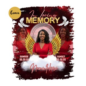 Funeral Shirts Templates Red | Editable Funeral Shirt Template | In Loving Memory | Heaven Background Funeral Shirt Template