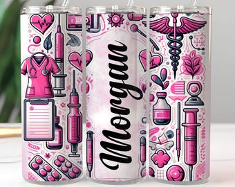 Nurse Tumbler Wrap Png Personalized | Custom Name 20oz Skinny Tumbler Design | Add Your Own Name Text | Perfect Gift For Nurses