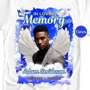 Memorial Tshirt Template Blue | Blue Heaven Memorial | In Loving Memory T-Shirt Template | Memorial TShirt Template Dtf Dtg | Canva Template