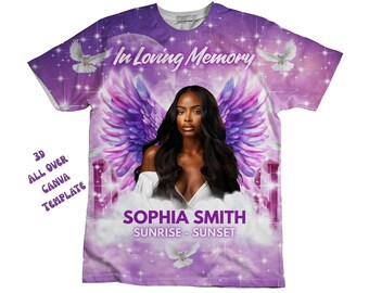 Rip Shirt Template Purple Canva | 3d Memorial Shirt Canva | 3d Memorial All Over Shirt Template | Editable Memorial T-Shirt Design In Canva