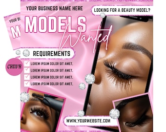 Lash Models Wanted Flyer | Lash Models Needed Flyer | Models Needed Template | Hair Lash Braid Makeup | Models Wanted Flyer