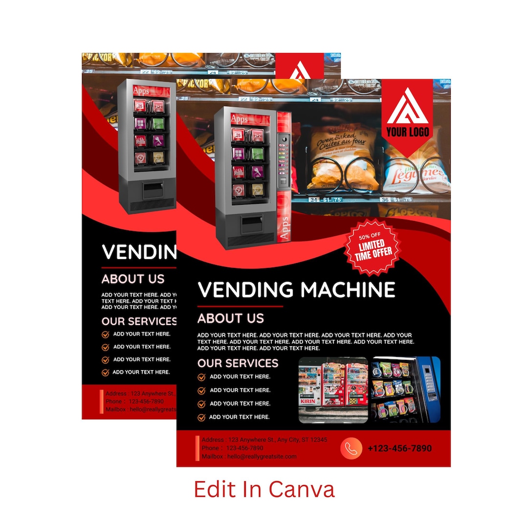 Vending Machine Pamplet Vending Machine Flyer Template Canva | Eye-catching Canva Design for ...