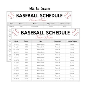 Baseball Schedule Template | Editable Canva Game Schedule | Printable Team Planner | Youth Sports Organizer | Printable Canva Game Calendar
