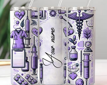 Purple Nurse Tumbler Wrap | 20 OZ Skinny Sublimation Design | Personalized Nurse Gift | Perfect Gift For Nurses