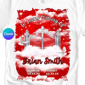 Memorial Shirt Template Canva Red | Memorial TShirt Template Dtf Dtg | In Loving Memory Shirt Png | Heavens Gate Backgrounds