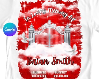 Memorial Shirt Template Canva Rot | Gedenkstätte TShirt Vorlage Dtf Dtg | In liebevoller Erinnerung Shirt Png | Heavens Gate Hintergründe