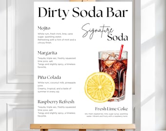 Plantilla de menú de refrescos sucios / Letrero de bebida editable en Canva / Letrero de bar de refrescos personalizable / Letrero de bar de refrescos editable para fiestas / Plantilla de Canva