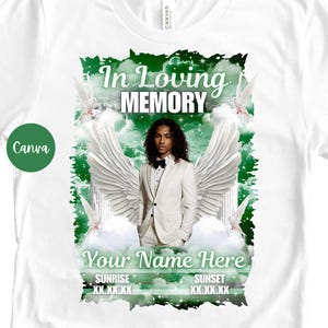 In Loving Memory Shirt Template Green | Editable Memorial Png | Funeral Design | In Loving Memory Shirt Template | Canva Template
