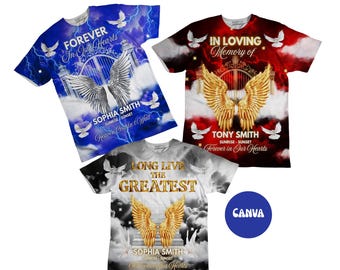 Fondo de cielo azul real / Camiseta conmemorativa 3D Canva / Plantilla de camiseta conmemorativa 3D completa / Plantilla de camiseta conmemorativa completa