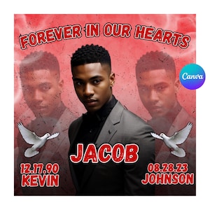 Memorial Tshirt Template Dtf Dtg | Memorial T Shirt Design Template | Forever In Our Hearts Funeral Shirt | Editable In Canva | Rip