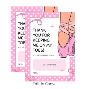 Biglietto di ringraziamento per insegnanti di danza / Biglietto di ringraziamento stampabile / Biglietto di fine anno / Regalo perfetto per insegnanti / Modello Canva