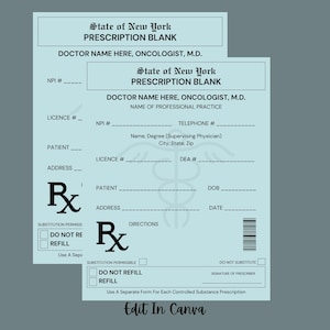 Prescription Pad Template | Editable Medical Notepad | Printable Doctor Form | Custom Rx Design For Professional | Canva Template