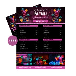 Brochure de la carte des cocktails | Brochure sur les cocktails | Carte des boissons | Modèle de menu de barre | Circulaire Barman | Flyer restaurant imprimable | Fête à la maison