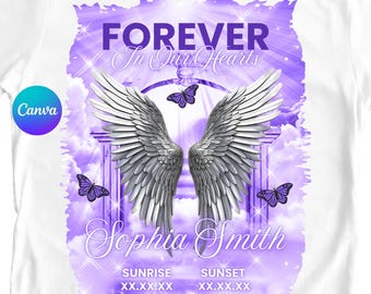 Rip Shirt Template Purple Canva | Forever In Our Hearts With Butterflies Png | Rip Shirt Png | Canva Template | Png For Funeral