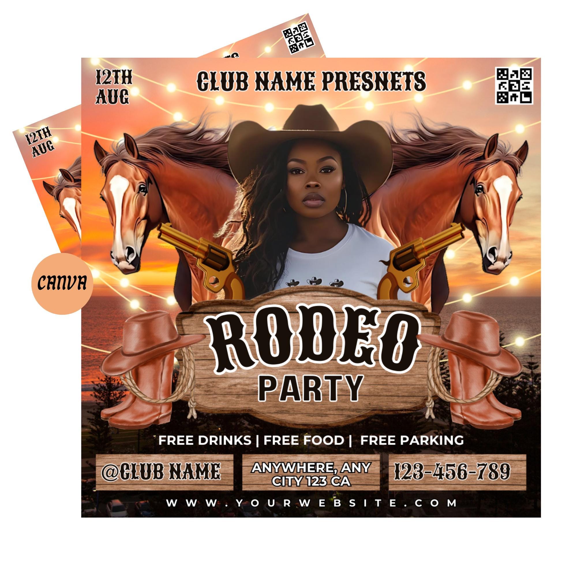 Flyers Template Party Western | Rodeo Party Flyer | Western Party Flyer Template | Birthday Western Party Canva | Canva Template