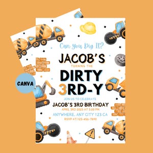 Dirty 3rd-y Birthday Invitation | Editable Dirty 3rd-y Birthday Invitation | Construction Party Invitation | Dump Truck Party Invitation