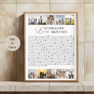 50 cose che amiamo di te stampabile / regalo di compleanno personalizzato / poster personalizzato / cartello per i motivi per cui ti amiamo / ricordo sentimentale