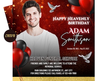 Heavenly Birthday Flyer | Memorial Birthday Flyer | Funeral Memorial Birthday Template |  Blue Balloon Release Flyer Heavenly Birthday Flyer