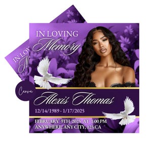 Funeral Announcement Flyer Purple | Editable Funeral Announcement | Elegant Purple Memorial Invite | Celebration Of Life Announcement