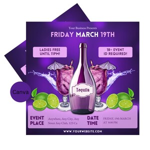 Tequila Party Flyer | Editable Canva Template | Fun Event Invitation | Adult Party | Social Media Post | Dj Night | Canva Template