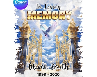 Blue Funeral Template Png Canva | Funeral Shirts Templates Blue | Shirt Template Blue | Loving Memory Png  Gold Heavens Gate Memorial