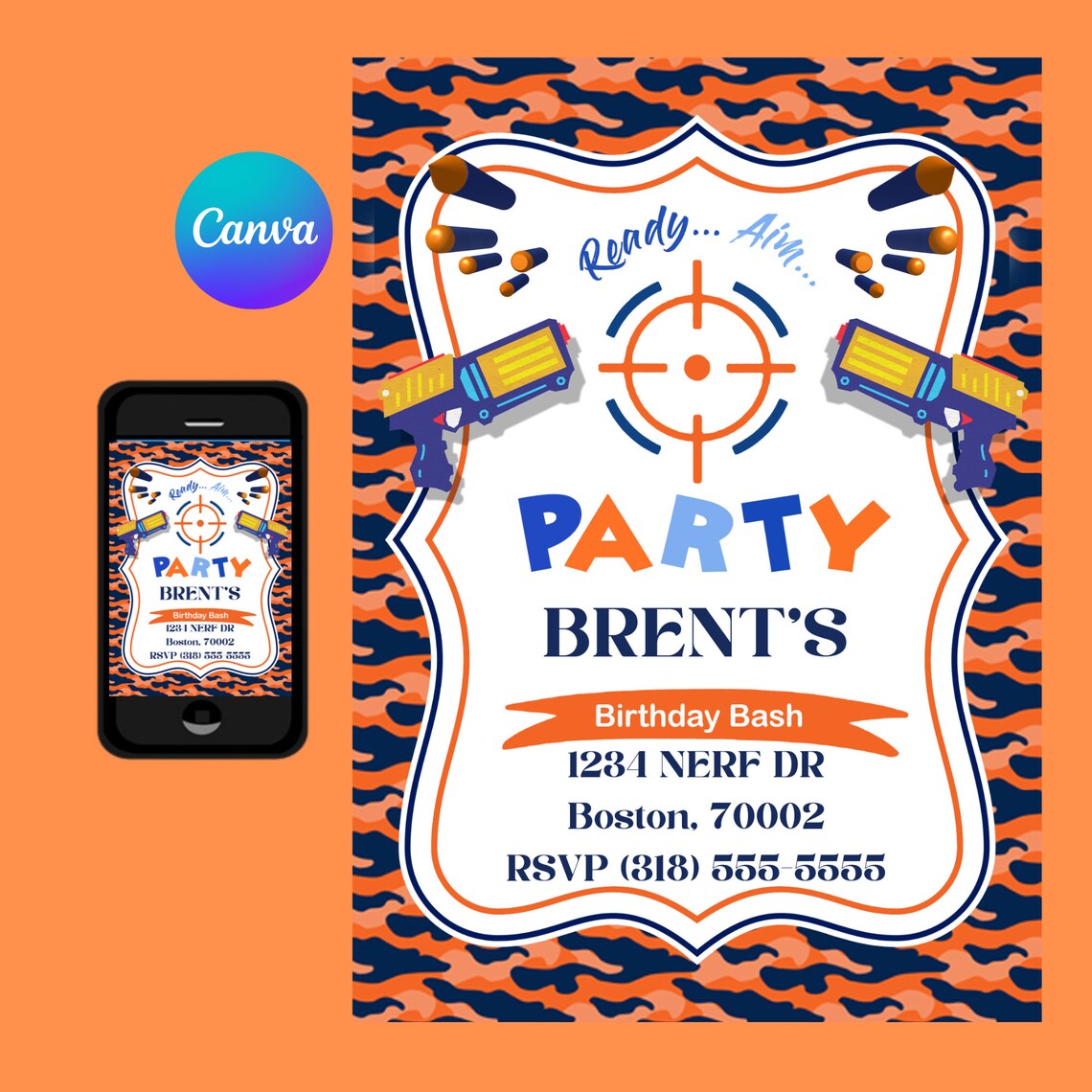 Nerf Birthday Invitation Editable Nerf Birthday Invitation Canva Nerf