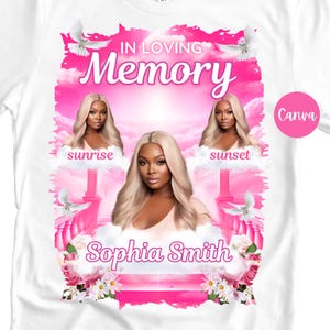 In Loving Memory Background Pink | In Loving Memory T-Shirt Template | Memorial T-Shirt Design | Editable Canva Template