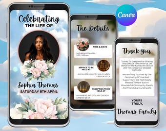 Funeral Invitation Video | Memorial Service Announcement | Celebration Of Life Template | Animated Digital Invite | Diy Editable Template