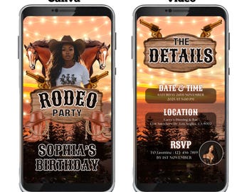 Rodeo Invitation Video | Animated Digital Invite Cowgirl | Cowboy Invitation Video | Western Birthday Invites For Adults | Canva Template
