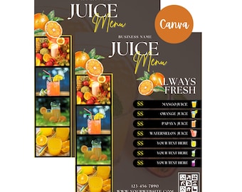 Juice Bar Flyer | Drink Menu | Juice Menu Template | Canva Template | Editable Flyer | Juice Bar Business | Smoothie Menu