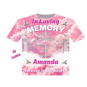 3d Memorial Shirt Canva | In Loving Memory Background Pink | Editable T-Shirt Template For Funeral | In Loving Memory Template