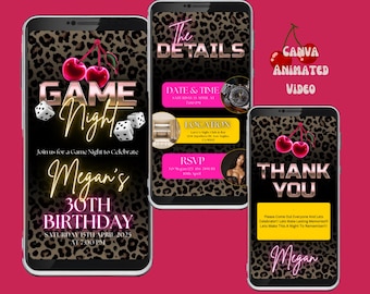 Cheetah And Cherries Invitation | Cheetah Cherry Invite | Cheetah Print Invites Adult | Editable Digital Birthday Template | Canva Template