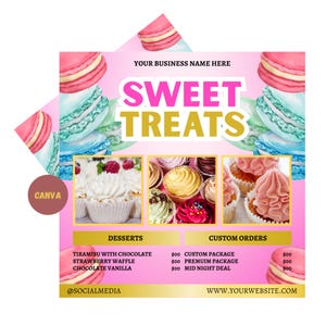 Backflyer Mit Menü | Bearbeitbares Menü für Desserts | Süße Leckereien Preisliste | Bearbeitbare Dessert Preisliste | Süße Leckereien Vorlage