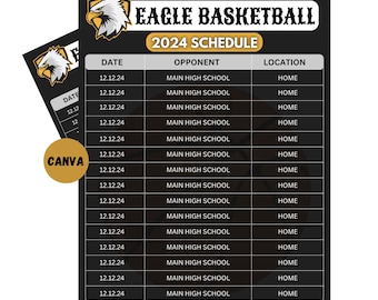 Plantilla de calendario de baloncesto de Canva / Plantilla de calendario de baloncesto editable / Equipo de baloncesto / Calendario de temporada / Plantilla de Canva