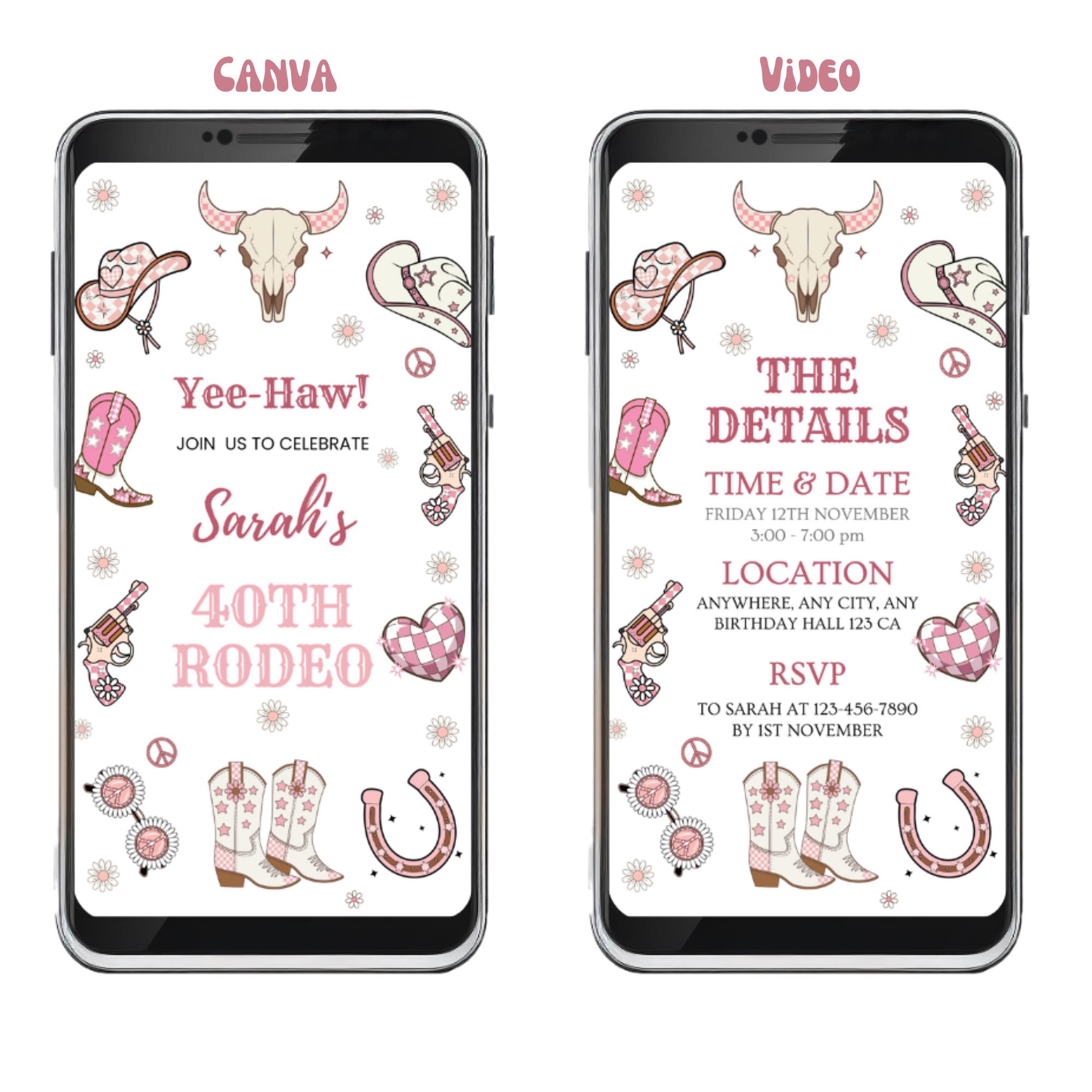 Animated Digital Invite Cowgirl | Cowgirl Birthday Video Template | Customizable Western Party Invitation | Canva Template