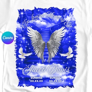 Memorial TShirt Template Dtf Dtg | Blue Heaven Background | In Loving Memory Shirt Png | Rip Shirt Png | Stairway To Heaven Background