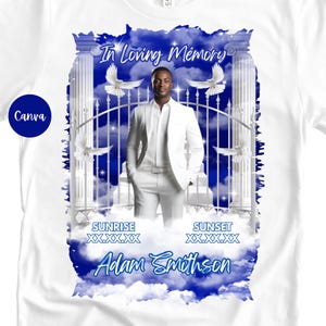 Silver And Blue Rest In Peace Png | Royal Blue Heaven Background | In Loving Memory Of T Shirt | In Loving Memory Shirt Design Template