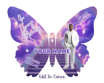 Plantilla de pin conmemorativo de mariposa / Diseño de recuerdo funerario editable / En memoria amorosa / Plantilla de Canva / Arte de recuerdo personalizado