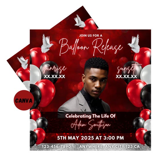 Balloon Release Flyer | Editable Canva Template | Memorial Flyer | Funeral Flyer | Balloon Release Flyer Template | Diy Memorial Flyer