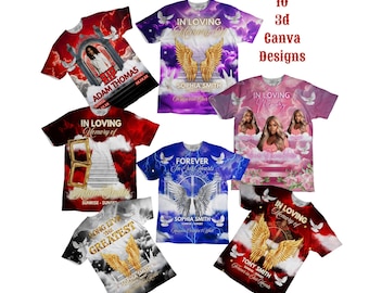 Camiseta conmemorativa 3D en Canva / Plantilla para camiseta conmemorativa completa en Canva / Diseño funerario editable / Diseño para sublimación / Descarga digital