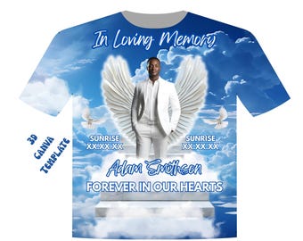 Fondo de cielo azul real / Camiseta conmemorativa en 3D de lona / En memoria amorosa / Fondo conmemorativo / Diseño de camiseta en 3D por todas partes